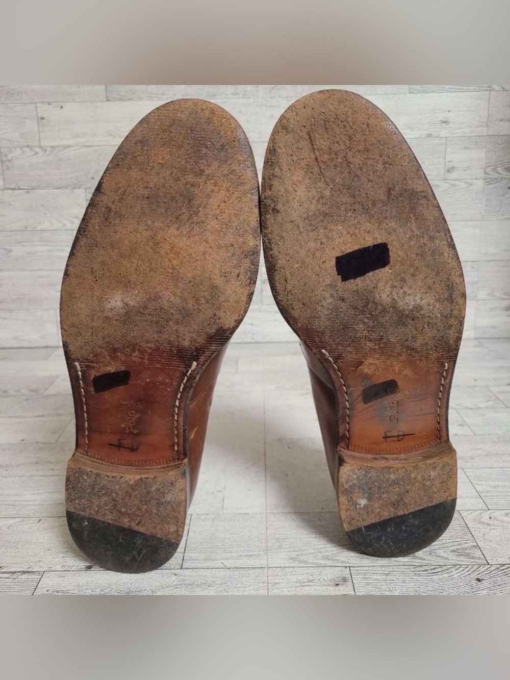 Men’s Polo Ralph Lauren Cognac Brown Leather Penny Loafers Shoes Size 10 - Picture 7 of 9
